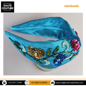 Vente exclusive sur les filles Party Wear Rose, Or et Bleu Fleur Glitzy Poly Satin Tissu Paillettes Fait Bandeaux Bandeaux - Product Image 3