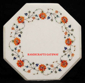 Forme octogonale de haute qualité fait à la main en marbre blanc incrustation dessus de Table Design moderne forme octogonale pour salle à manger - Product Image 1