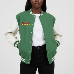 Veste universitaire matelassée pour femme personnalisée à deux tons, détail en peau de mouton, broderie en chenille respirante, coton écologique, chaude - Product Image 1