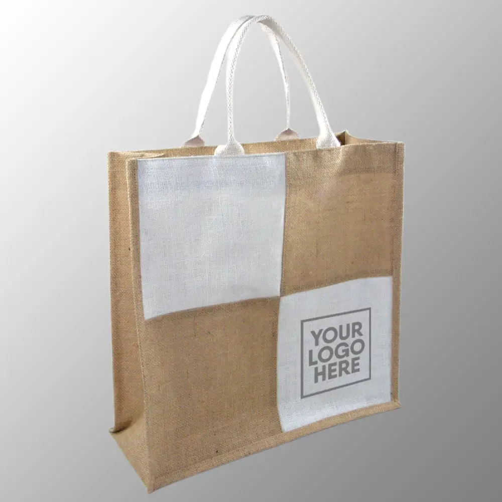Tas belanja goni alami dan celup dengan pegangan Web katun berlapis dengan tali di dalam kustom dicetak dengan Logo atau karya seni Anda