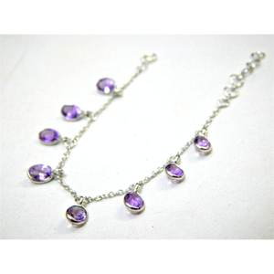 Bracelet minimaliste délicat en argent sterling 925 améthyste violette bijoux de mariage à breloque fine avec forme ovale - Product Image 1