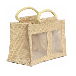 Bolsas de vino personalizadas de yute con asa de botella de vino impermeables naturales grandes ecológicas al por mayor para regalo con ventana para botellas - Product Image 1