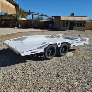 <b>White</b> Aluminum UTV Utility Trailer Dual Axle Flatbed <b>Cargo</b> Trailer with Ramp and Side Rails 7x14ft - Product Image 1