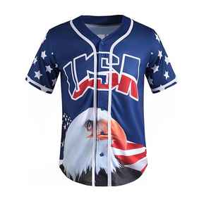 Chemise Drapeau Américain Maillot de Baseball USA pour Hommes Chemise USA Hommes Manches Courtes Bouton Maillot 100% Polyester - Product Image 2