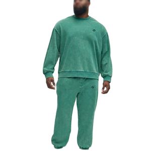 Men's Vintage Washed Cotton Fleece Tracksuit Set <b>Oversized</b> Relaxed Fit <b>Jogger</b> Pants Casual Streetwear Loungewear OEM Supply USA - Product Image 1