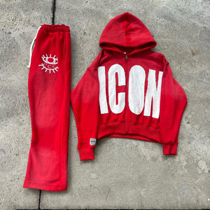 Ensemble de survêtement d'hiver délavé à l'acide en polyester et coton pour homme avec broderie, sweats à capuche évasés et fermeture éclair - Product Image 6