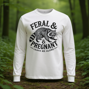 Camiseta de Manga Larga con la Frase 'Feral and Pregnant Leave Me Alone', Producto Humorístico para Embarazadas, para Promoción - Product Image 3