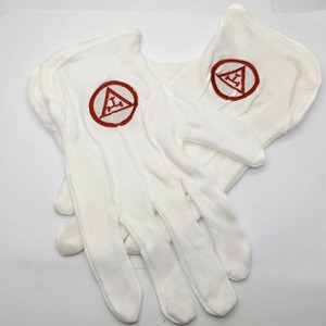 Guantes Masónicos de Cuero Blanco con Botón en la Mano y Compás Cuadrado Dorado Bordado en 3D - Product Image 2