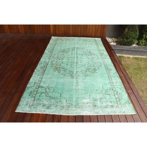Tapis turc vintage 5,2 x 9,5 pieds, tapis oriental en laine vert et noir - Product Image 1