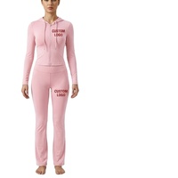 Set Pakaian Wanita Dua Potong Terlaris, Loungewear Jaket Zipper dengan Celana Flare, Set 2 Potong Tracksuit Wanita