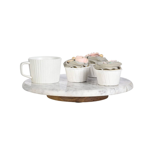Wood and marble <b>Lazy</b> <b>Susan</b> cupcake and tea cup use and kitchenware and restaurants party ware use - Product Image 1
