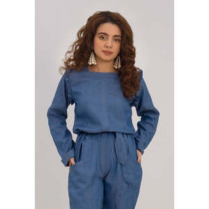 จั๊มสูทสีครามสำหรับผู้หญิง เอวสูง ไซส์พลัส ทรงเข้ารูป พิมพ์ลายมัดย้อม สำหรับเล่นกีฬา รุ่น WGK-DNW-DY-1947 - Product Image 1