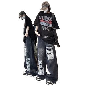 กางเกงสตรีทแวร์ขายาวของผู้ชายกางเกงยีนส์สีดำเอวสูงปานกลางสลิมฟิต Y2K แบบเกาหลีย้อนยุค - Product Image 3