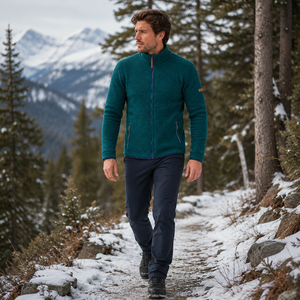 Veste polaire pour homme, couleur turquoise, fermeture éclair intégrale, col montant et poches latérales, matière Polartec, design respirant - Product Image 2