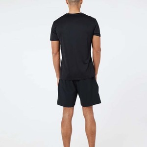2025 nuevos conjuntos informales para hombre, camiseta de manga corta de Color sólido, conjuntos de pantalones cortos deportivos para Fitness, 100% algodón, poliéster, Color negro, Verano - Product Image 3