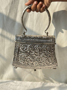 Indian Fully Handcrafted <b>Silver</b> Tone Metal <b>Clutch</b> <b>Bag</b> for Women Luxury Evening Party Wedding Handbag traditional indian <b>clutch</b> - Product Image 4