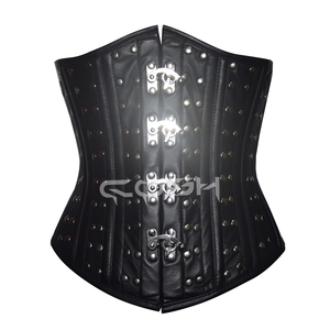 Underbust Steelboned Black Leather <b>Corset</b> With All Over Studs Decoration - Product Image 1