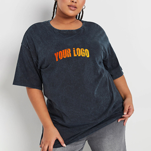 Venta caliente personalizado bordado Logo ácido lavado Camiseta 100% algodón transpirable de gran tamaño Hip Hop Vintage camiseta para mujer - Product Image 5