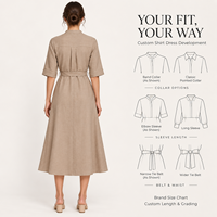 Robe chemise mi-longue en lin tissé personnalisée pour l'été, respirante, lavable, faible MOQ, OEM, couleur unie, décontractée pour femme, vente en gros