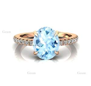 แหวนเพชรรูปไข่สีอะความารีนธรรมชาติสำหรับ1.75Ct ครบรอบ14K 18K แข็งทองเดือนมีนาคมพลอยแท้เครื่องประดับแหวนแต่งงาน - Product Image 1