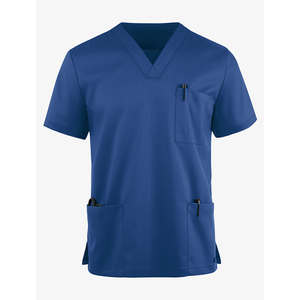 Costumes de gommage doux bleus pour hommes col en V taille régulière 3 poches uniformes de gommage d'infirmière médicale pour le personnel hospitalier - Product Image 1