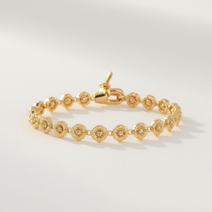 Elegante Pulsera de Eslabones Florales en Oro Sólido de 9K, Cadena Minimalista Ajustable, Joyería para Mujer, Certificación GIA, Lujo, Fabricante OEM - Product Image 6