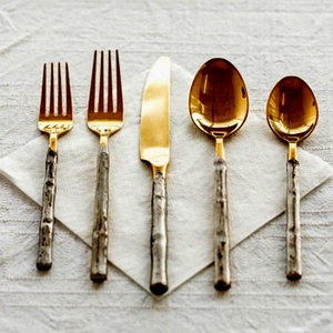 Designer Dining <b>Serving</b> sets long Rose <b>Gold</b> Design flatware Long Round Handle Flatware sushi <b>serving</b> Set - Product Image 3