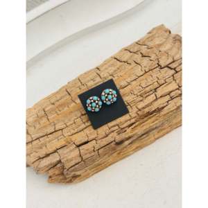 Navajo Kingman Turquoise & Sterling Silver <b>Post</b> Cluster Earrings Cultural Collectible Jewelry Made by Artisans - Product Image 4