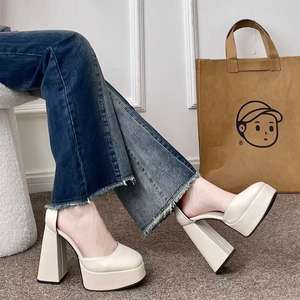 Sandales à talons hauts pour femmes de haute qualité, en cuir véritable, polyvalentes, confortables et décontractées - Product Image 2