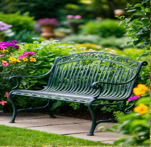 Mobilier de patio de style parc avec banc en fer vert foncé à lattes au prix de gros - Product Image 1