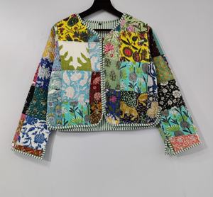 Handmade Quilted <b>Jacket</b> Coats New Style Boho <b>Jacket</b> Cotton Quilted Raw Edge <b>Jacket</b> Women Wear Front Open <b>Kimono</b> Stripe Piping - Product Image 1