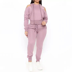 Venta al por mayor de ropa de mujer de lana gruesa pantalones de chándal con capucha conjuntos de Jogger liso en blanco mujeres chándal conjunto chándal - Product Image 3