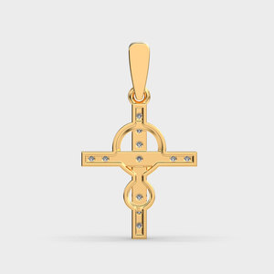 Luxury Yellow Gold Diamond <b>Cross</b> Pendant Necklace Channel Set Round Brilliant Cut Stones Classic Unisex Link <b>Chain</b> Jewelry - Product Image 4