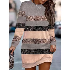 Abito da sub in rilievo con stampa a righe girocollo a manica lunga da donna - Product Image 4