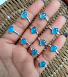 La mayoría de las tendencias, venta al por mayor, anillos de moda, piedra de Calcedonia Natural, chapado en plata esterlina, joyería de latón impermeable para fines de regalo - Product Image 2