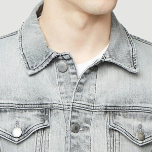 Blouson aviateur denim coupe ajustée en coton et élasthanne d'automne vintage avec logo brodé personnalisé Vestes jean pour hommes - Product Image 5