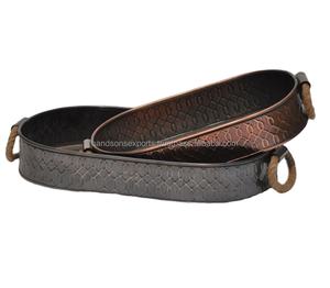 Plateaux en métal antiques de cuivre, nouveaux Designs, vente en gros, bonne qualité, volumineux, Vintage, luxe, fabriqué en inde - Product Image 1