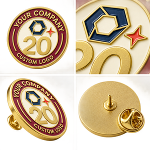 Badge d'entreprise personnalisé pour le 20e anniversaire, en alliage de zinc plaqué or, émail dur, emblème circulaire avec impression en relief - Product Image 2
