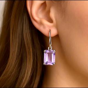 Boucles d'oreilles pendantes octogonales en améthyste rose en argent sterling 925 - Product Image 2