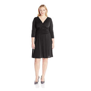 Robe trapèze en mousseline noire pour femme grande taille 3X de la collection NY avec fronces et perles, style formel simple et classique, longueur genou - Product Image 3