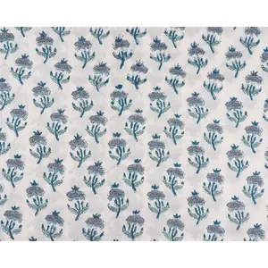 Carolina Teal Stone Blue Block Print 100% Tela acolchada floral de algodón suave a medida para bolsos de estilo indio - Product Image 1