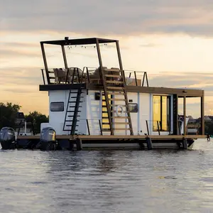 2023 rumah Pontoon mewah khusus perahu Pontoon meningkatkan armada penyewaan resor pemandangan Anda