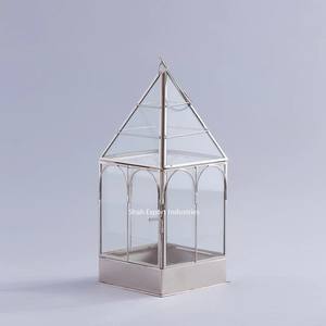 Caro moderno de lujo hecho a mano respetuoso con el medio ambiente Metal vela linterna diseñador vidrio plata Color piso linterna para Navidad - Product Image 5