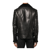 Blouson de moto vintage personnalisé en cuir de mouton avec doublure en fourrure noire, tissage non tissé fait main, cuir tanné, logo frontal, pour homme, hiver
