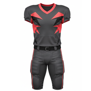 Uniforme de Fútbol Americano Personalizado al por Mayor en Gris Oscuro y Rojo, Fabricación OEM - Product Image 1