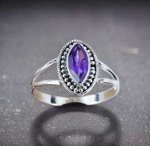 Vente en gros 925 bague en argent sterling massif taille marquise pierre précieuse améthyste naturelle bague en pierre à facettes pour les femmes idée cadeau - Product Image 6