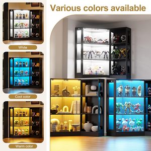 Vitrine d'angle moderne en forme de L avec porte en verre, meuble de salon en bois avec éclairage LED pour l'aménagement de magasin de détail - Product Image 6