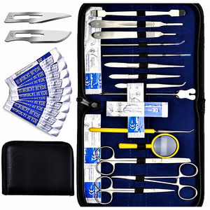 ชุดผ่าตัดสำหรับนักเรียนจากการผ่าตัดเล็กน้อยชุดอุปกรณ์ผ่าตัดด้วยตนเอง18ชิ้นเคสหนังสีดำได้รับการรับรอง CE ISO - Product Image 1