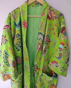 ชุดคลุมอาบน้ำผ้าฝ้ายพิมพ์ลาย Paisley สีเขียวใส่ได้ทั้งชายและหญิงเสื้อคลุมกิโมโนโบโฮฟรีเชือกผูกทำด้วยมือผ้าฝ้าย100% ระบายอากาศได้ดีฤดูใบไม้ผลิฤดูร้อน - Product Image 3