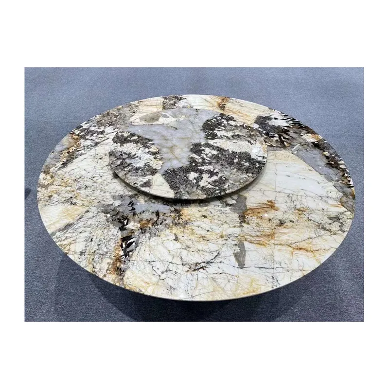 Individuelle Möbel Naturstein Luxus echter Marmor runder Esstisch mit Konkav-Design-Boden